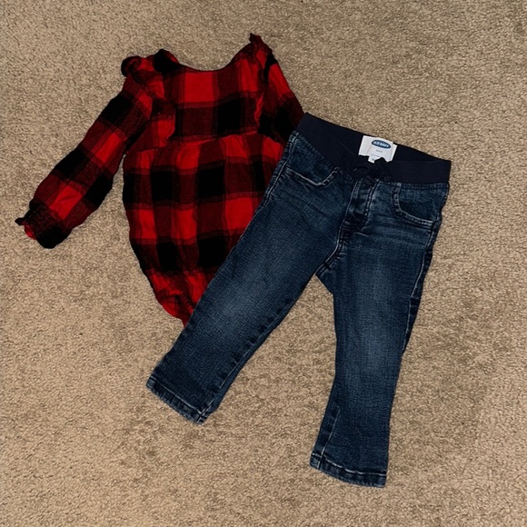 Old Navy set. Buffalo plaid top and jeans. 18-24mo. Like new! - Picture 1 of 10